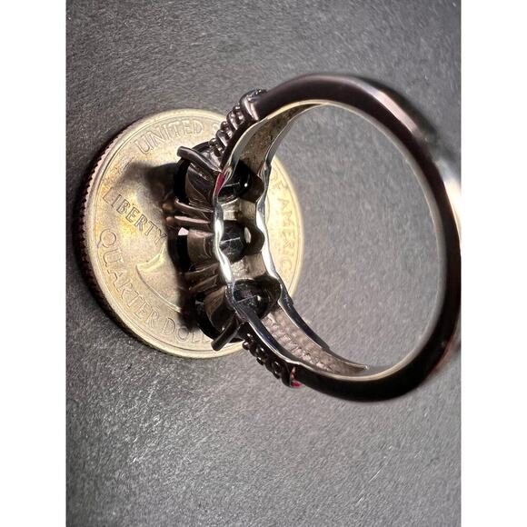 NEW midnight sapphire three stone ring in stainless steel size 7 - Picture 4 of 16